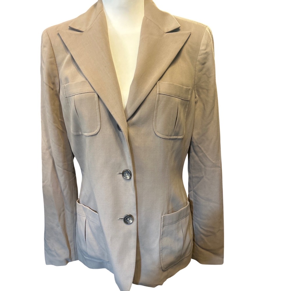 Lauren Ralph Lauren Tan Safari Blazer 3-Button Utility Pocket Jacket Women Sz 6